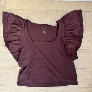 A New Day Brown Frilly Shoulders Top X Small